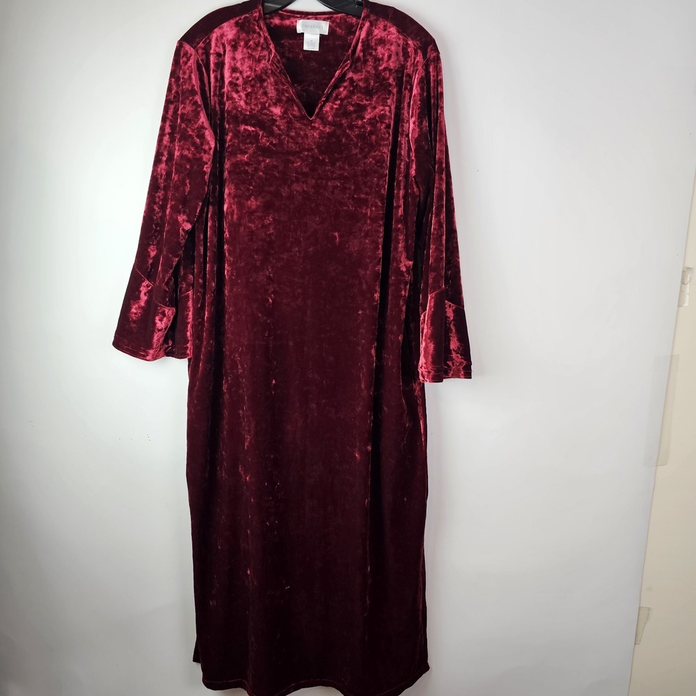 Cabernet Womens Red Velvet Caftan Robe Long Sleeve Medium‎ Housecoat Pullover